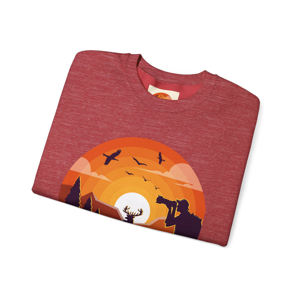 Sunset Wildlife Photographer Crewneck Sweatshirt | Moose Silhouette Nature Scene