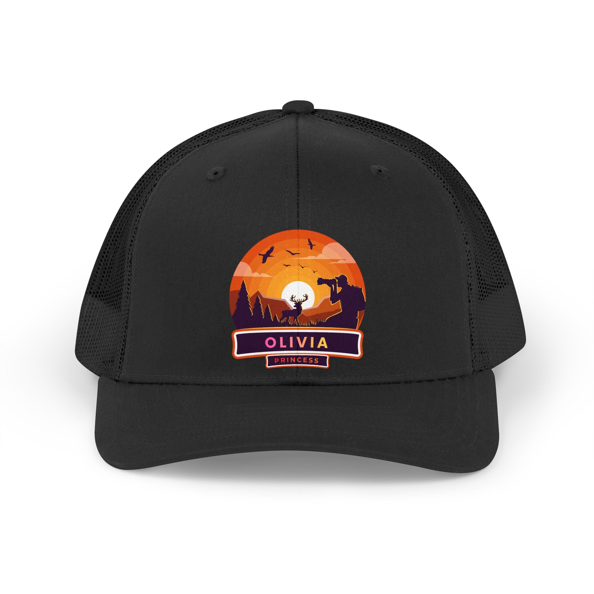 Sunset Wolf Badge Trucker Hat | Personalized Name Patch