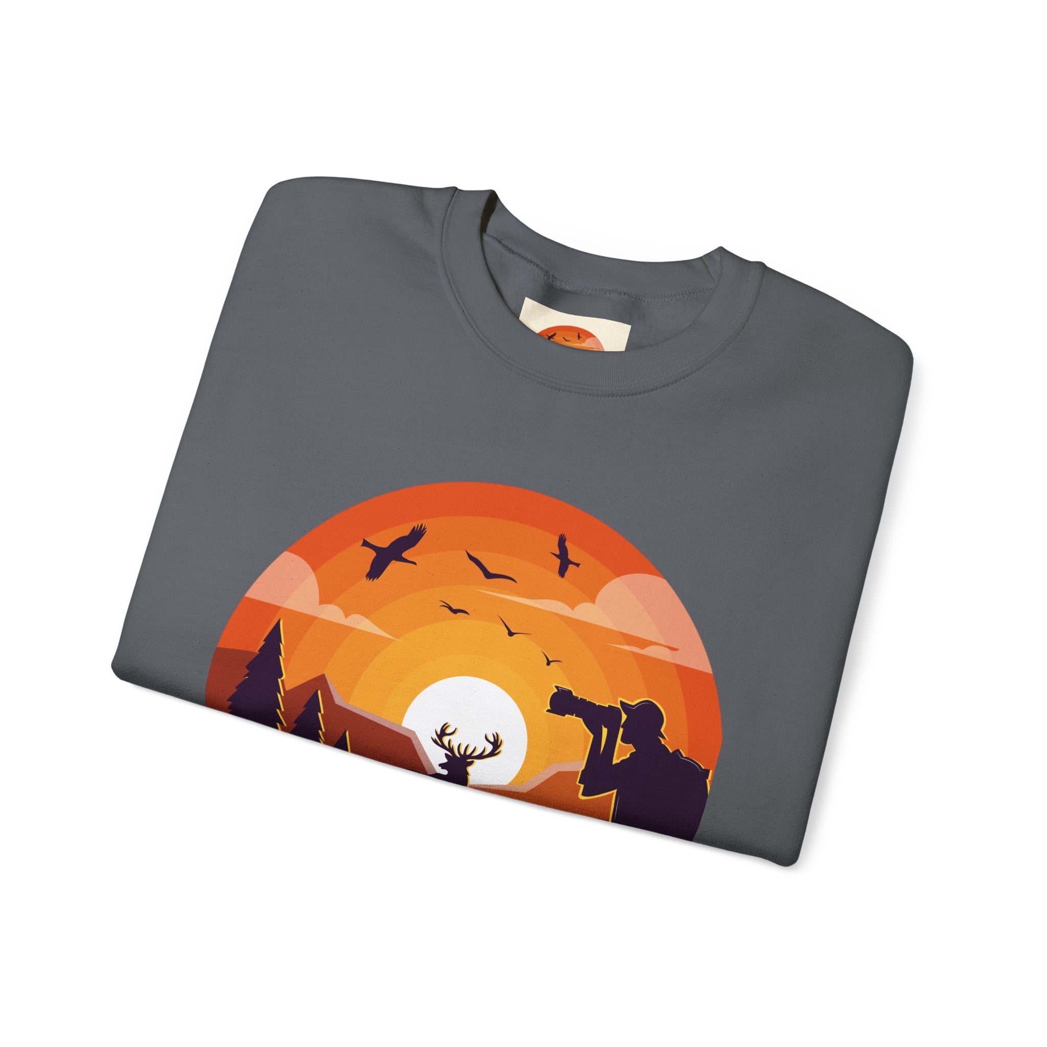 Sunset Wildlife Photographer Crewneck Sweatshirt | Moose Silhouette Nature Scene