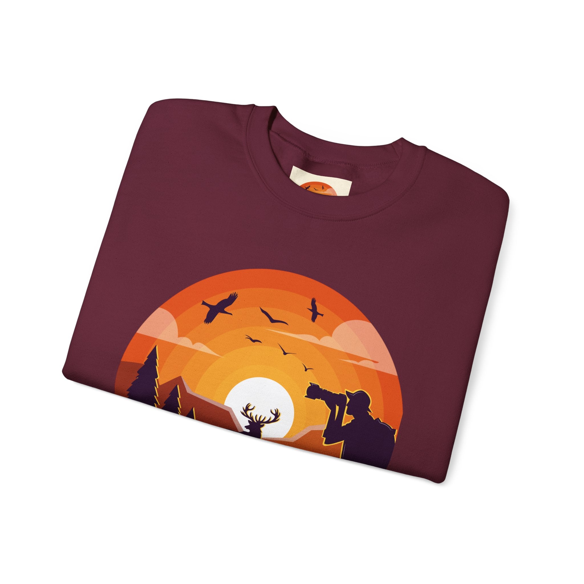 Sunset Wildlife Photographer Crewneck Sweatshirt | Moose Silhouette Nature Scene