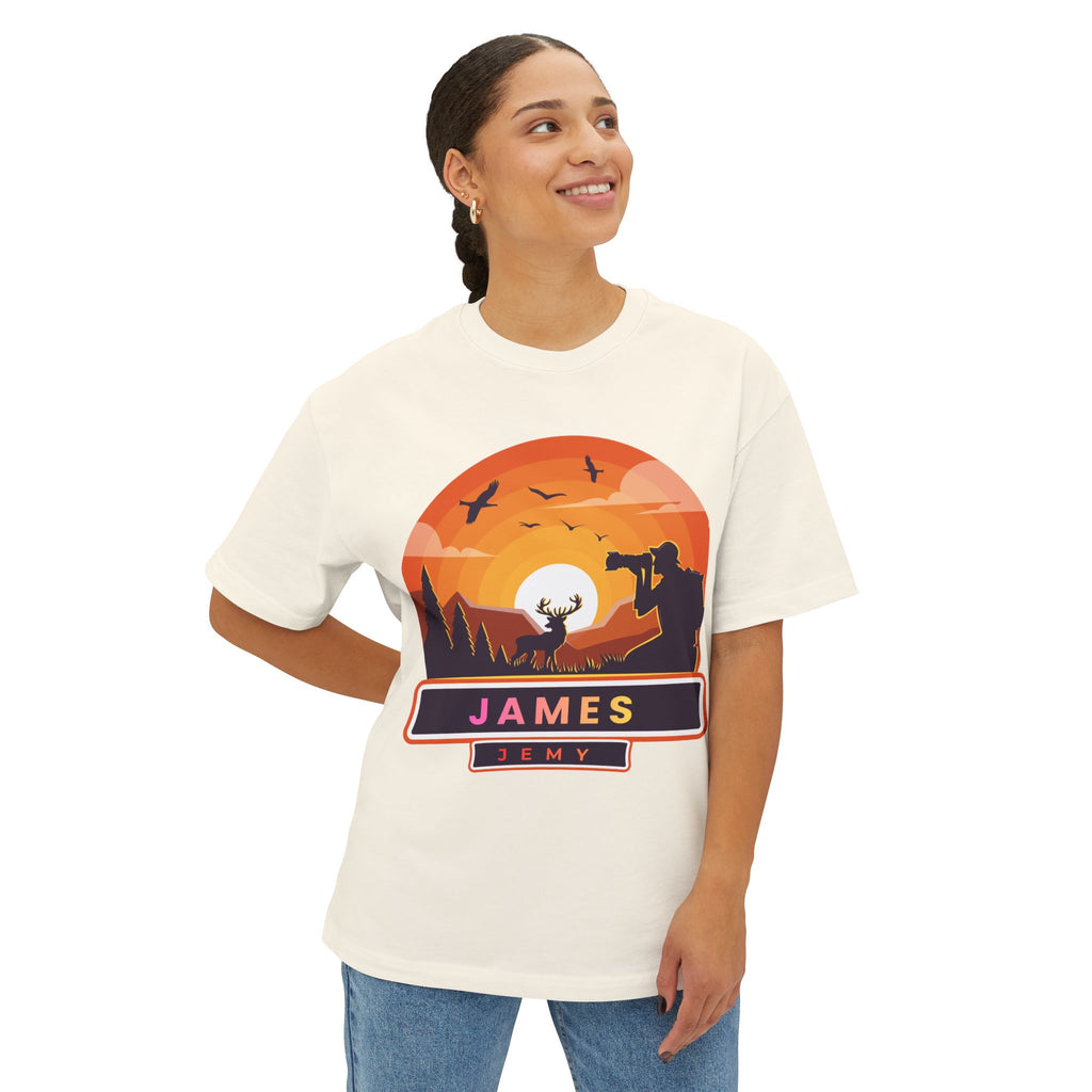 Sunset Deer Silhouette Tee | Personalized JAMES Name Badge