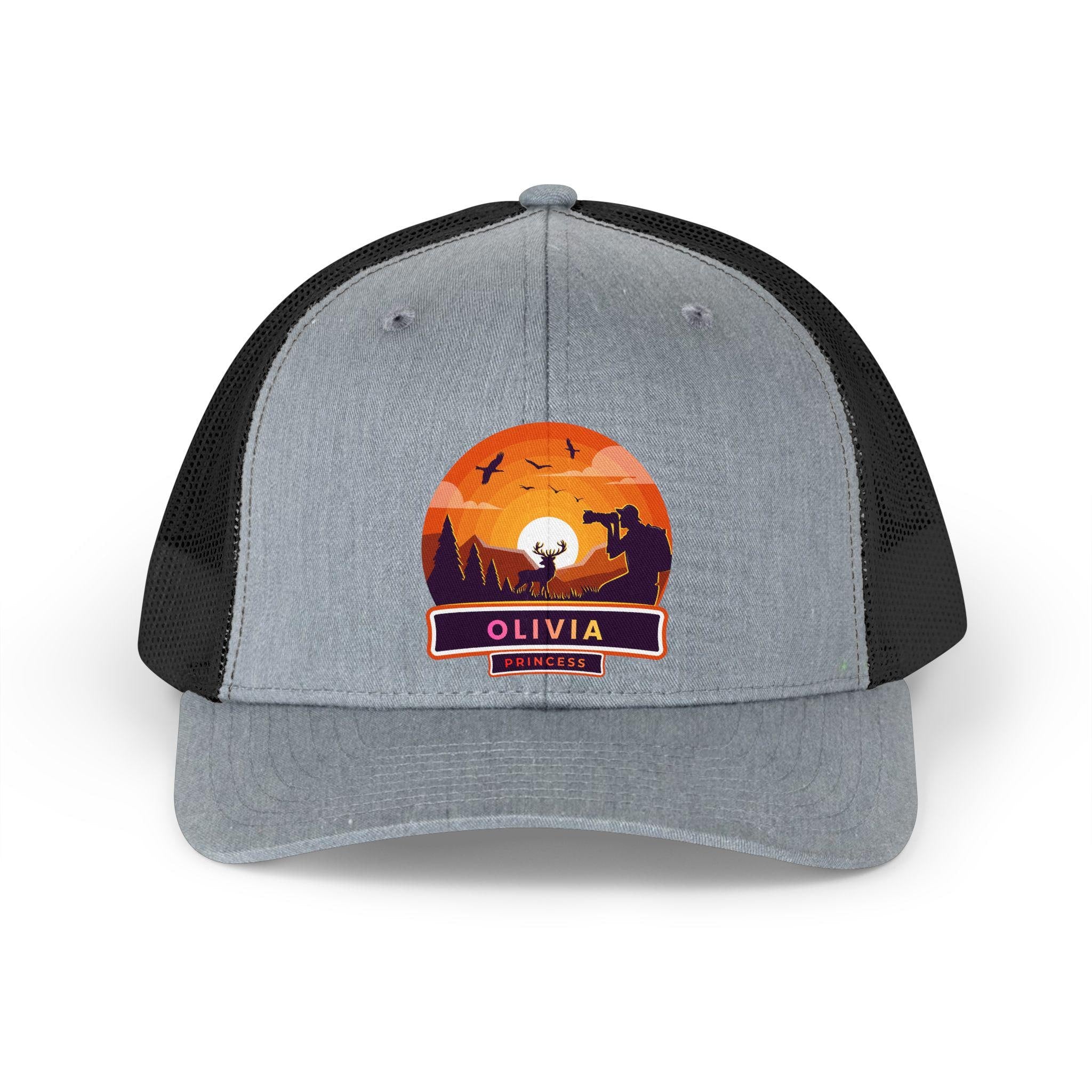 Sunset Wolf Badge Trucker Hat | Personalized Name Patch