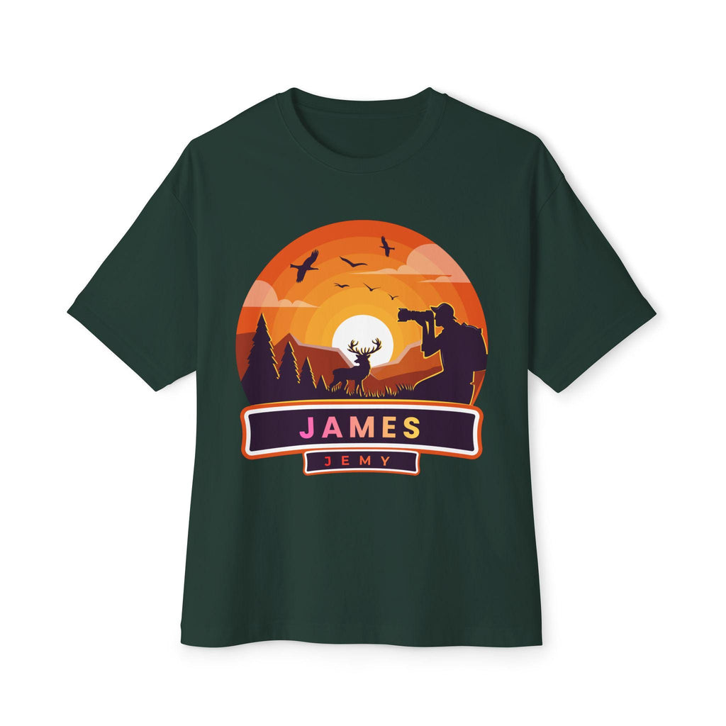 Sunset Deer Silhouette Tee | Personalized JAMES Name Badge
