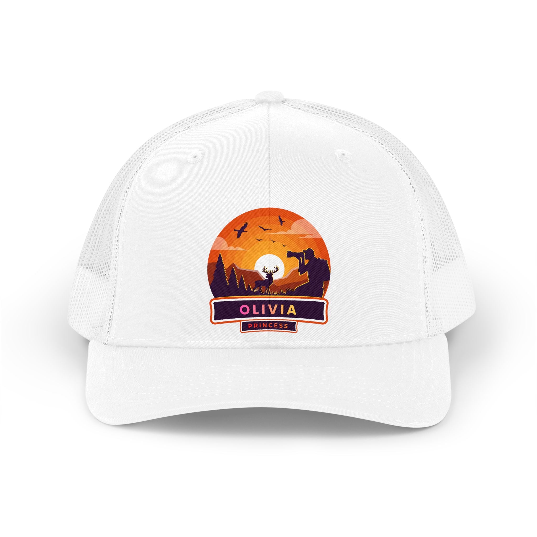 Sunset Wolf Badge Trucker Hat | Personalized Name Patch