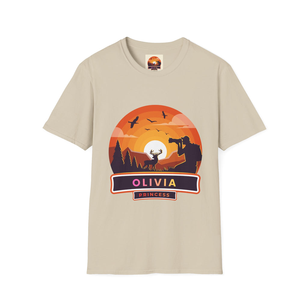 Sunset Deer Silhouette T-Shirt | Personalized Olivia Name