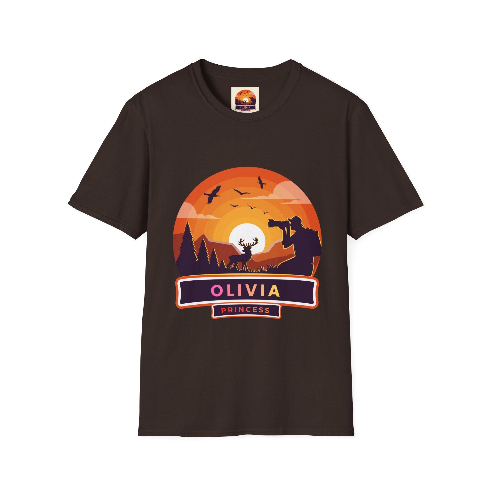 Sunset Deer Silhouette T-Shirt | Personalized Olivia Name