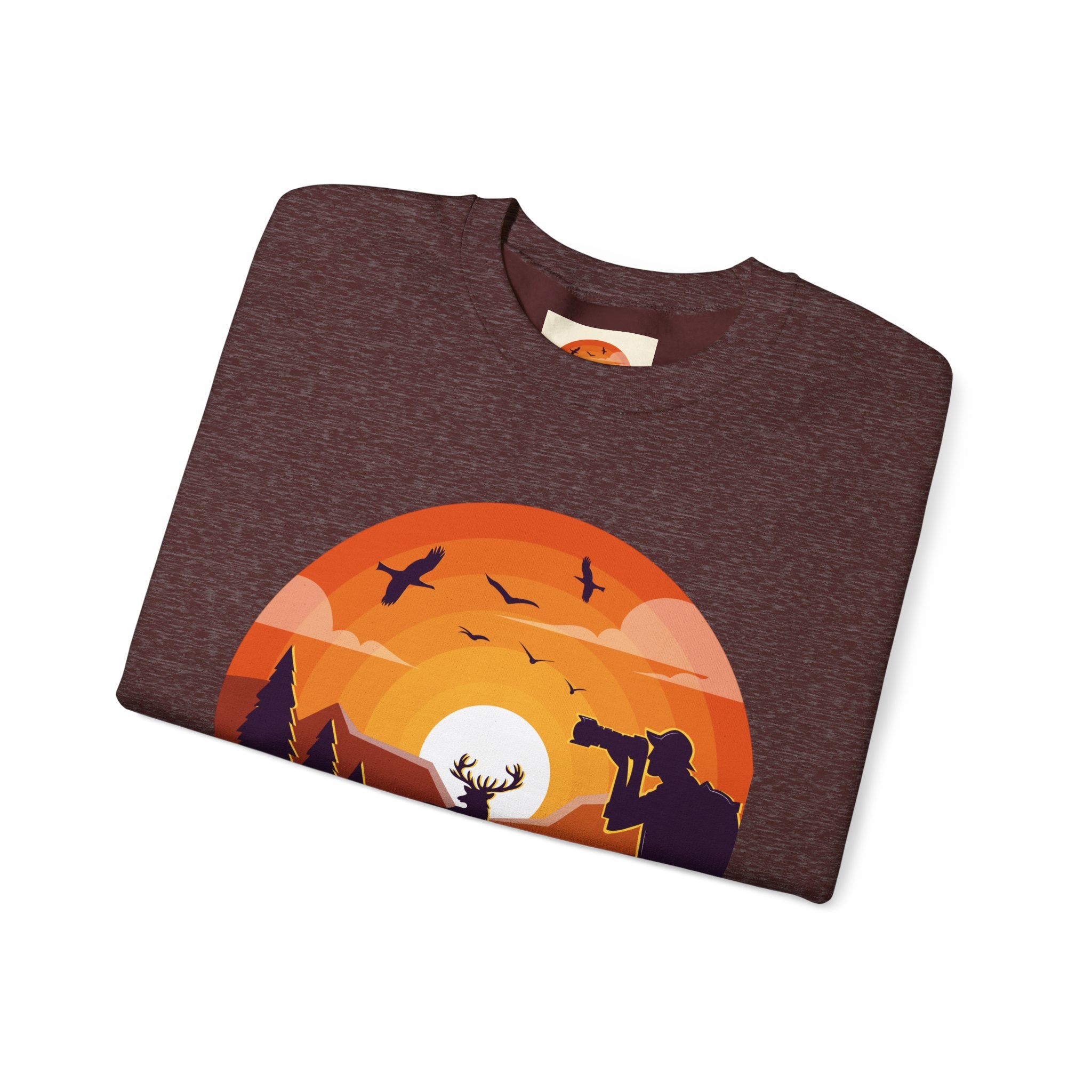 Sunset Wildlife Photographer Crewneck Sweatshirt | Moose Silhouette Nature Scene
