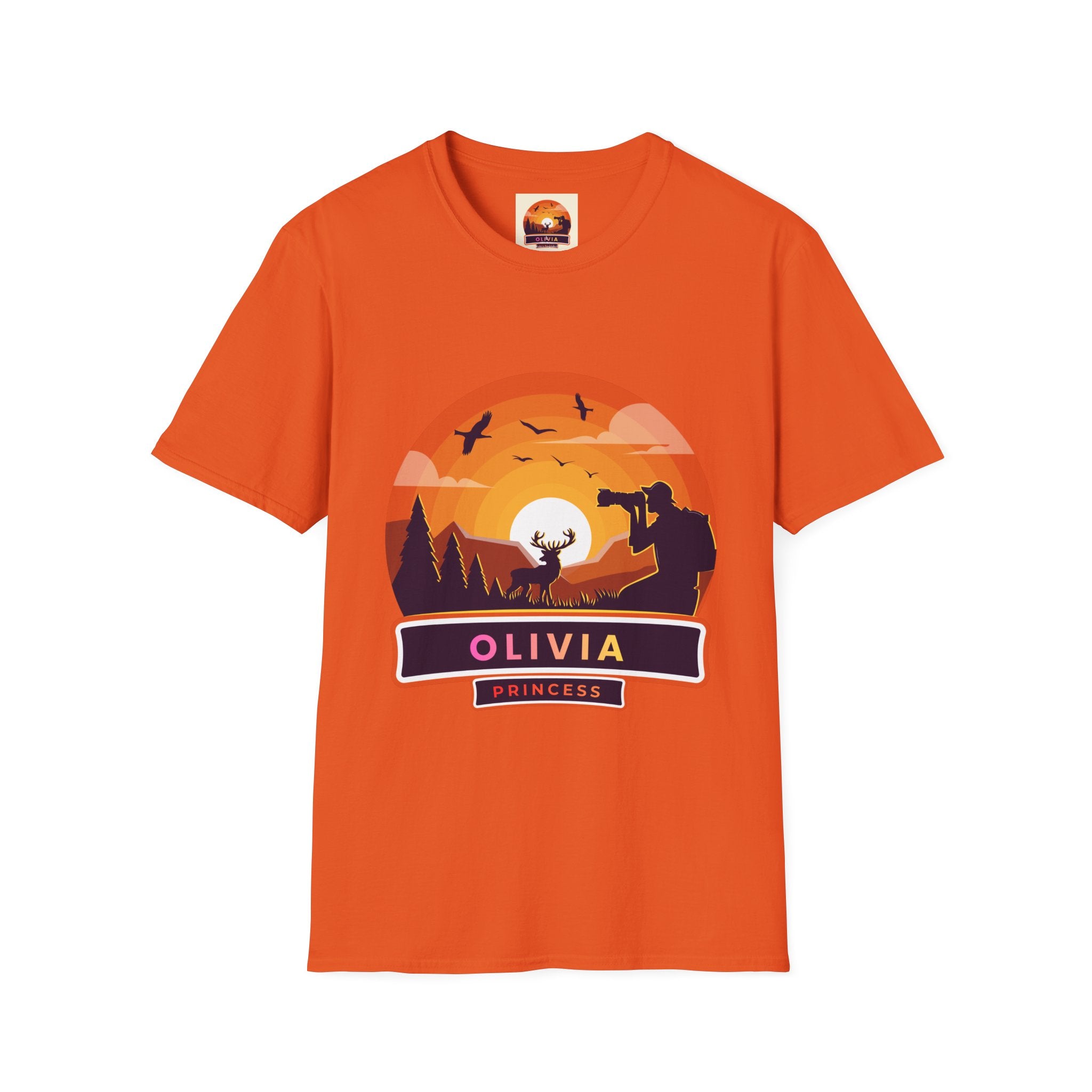 Sunset Deer Silhouette T-Shirt | Personalized Olivia Name