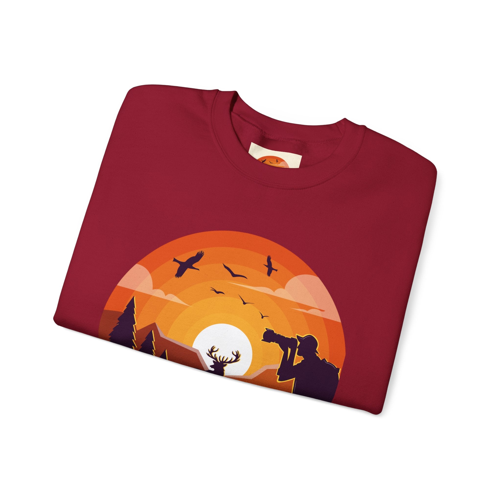 Sunset Wildlife Photographer Crewneck Sweatshirt | Moose Silhouette Nature Scene