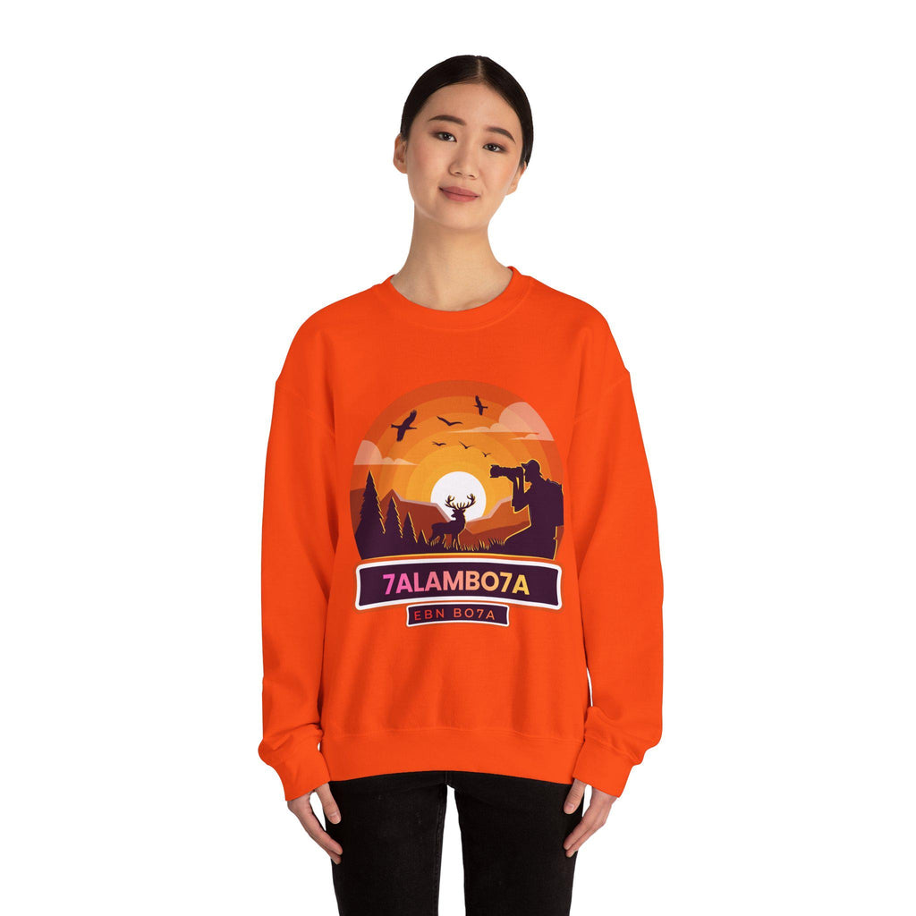 Sunset Wildlife Photographer Crewneck Sweatshirt | Moose Silhouette Nature Scene