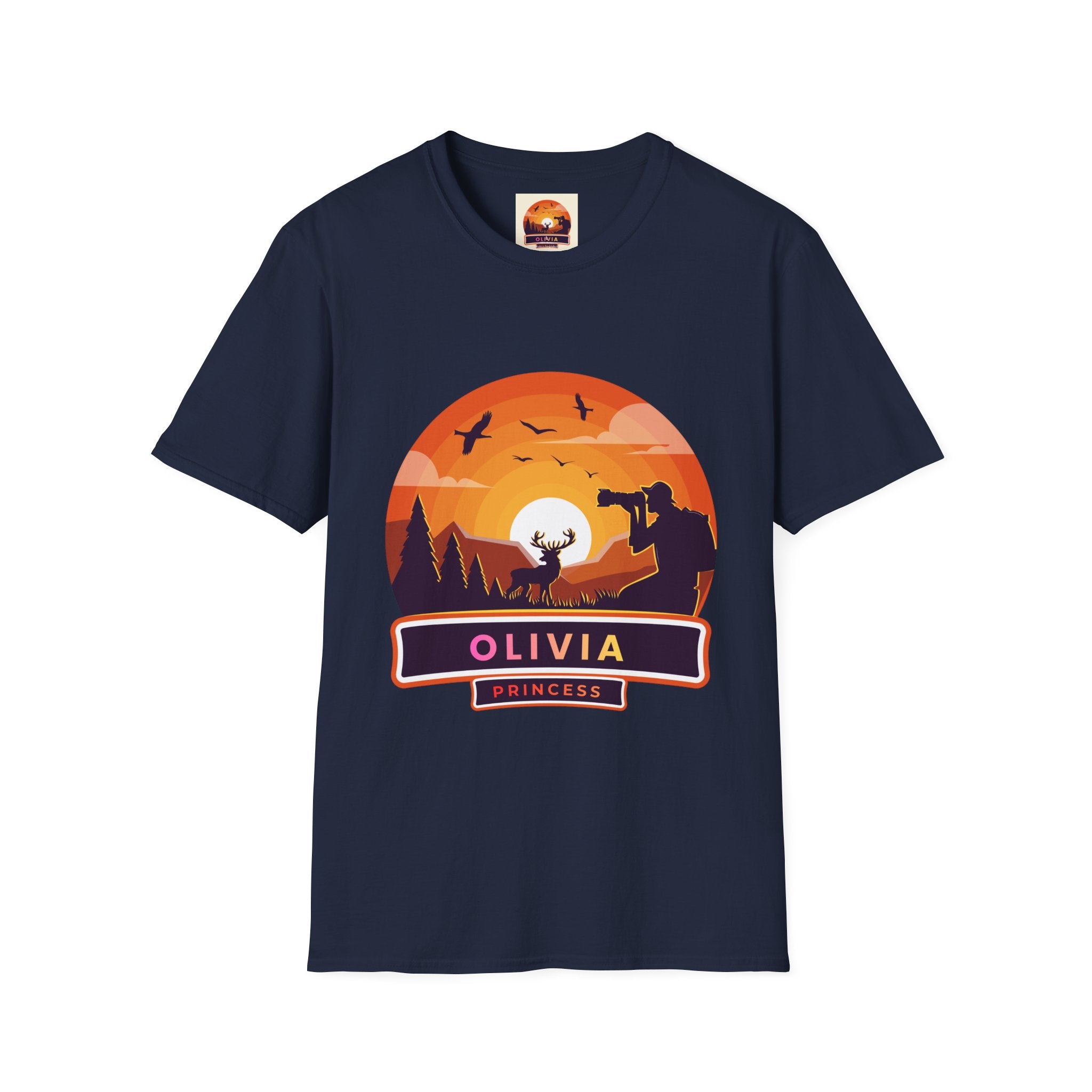 Sunset Deer Silhouette T-Shirt | Personalized Olivia Name