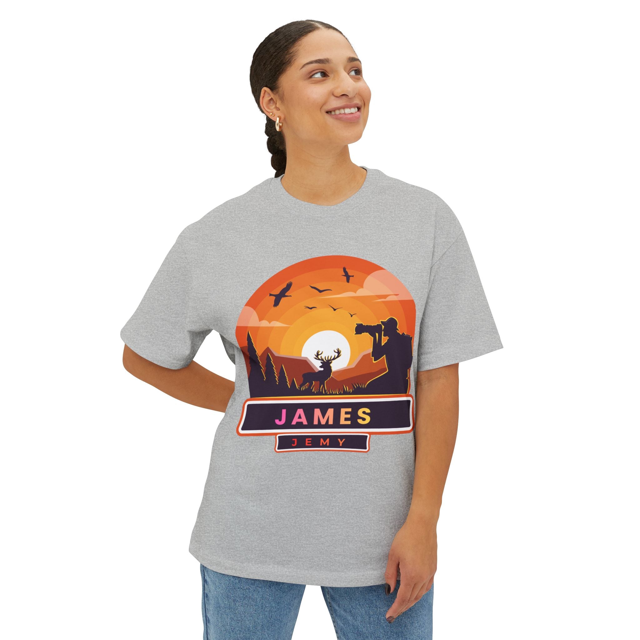 Sunset Deer Silhouette Tee | Personalized JAMES Name Badge