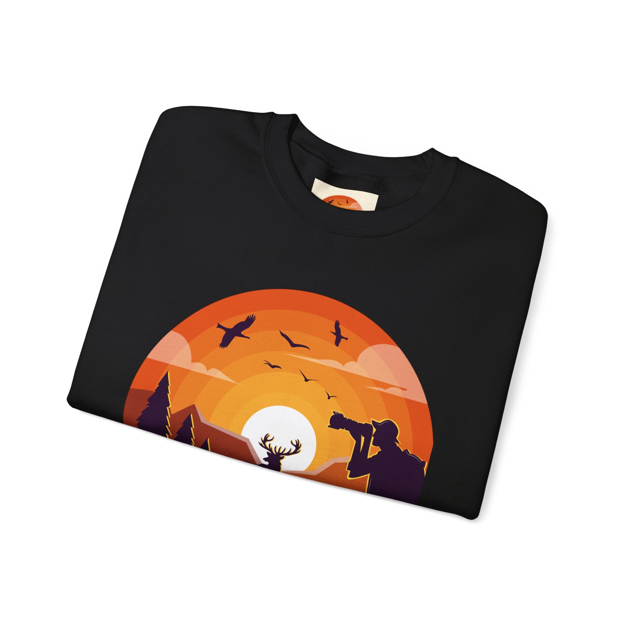 Sunset Wildlife Photographer Crewneck Sweatshirt | Moose Silhouette Nature Scene
