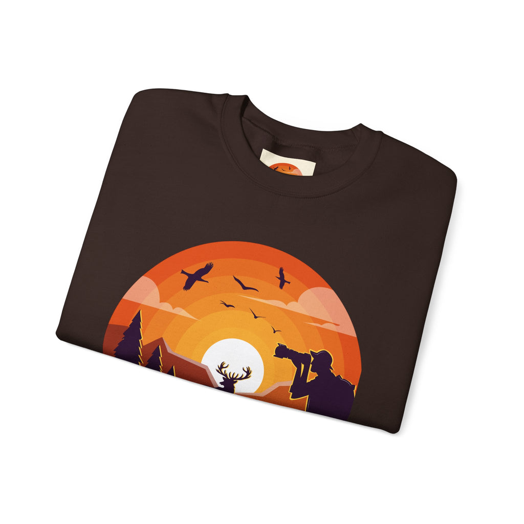 Sunset Wildlife Photographer Crewneck Sweatshirt | Moose Silhouette Nature Scene