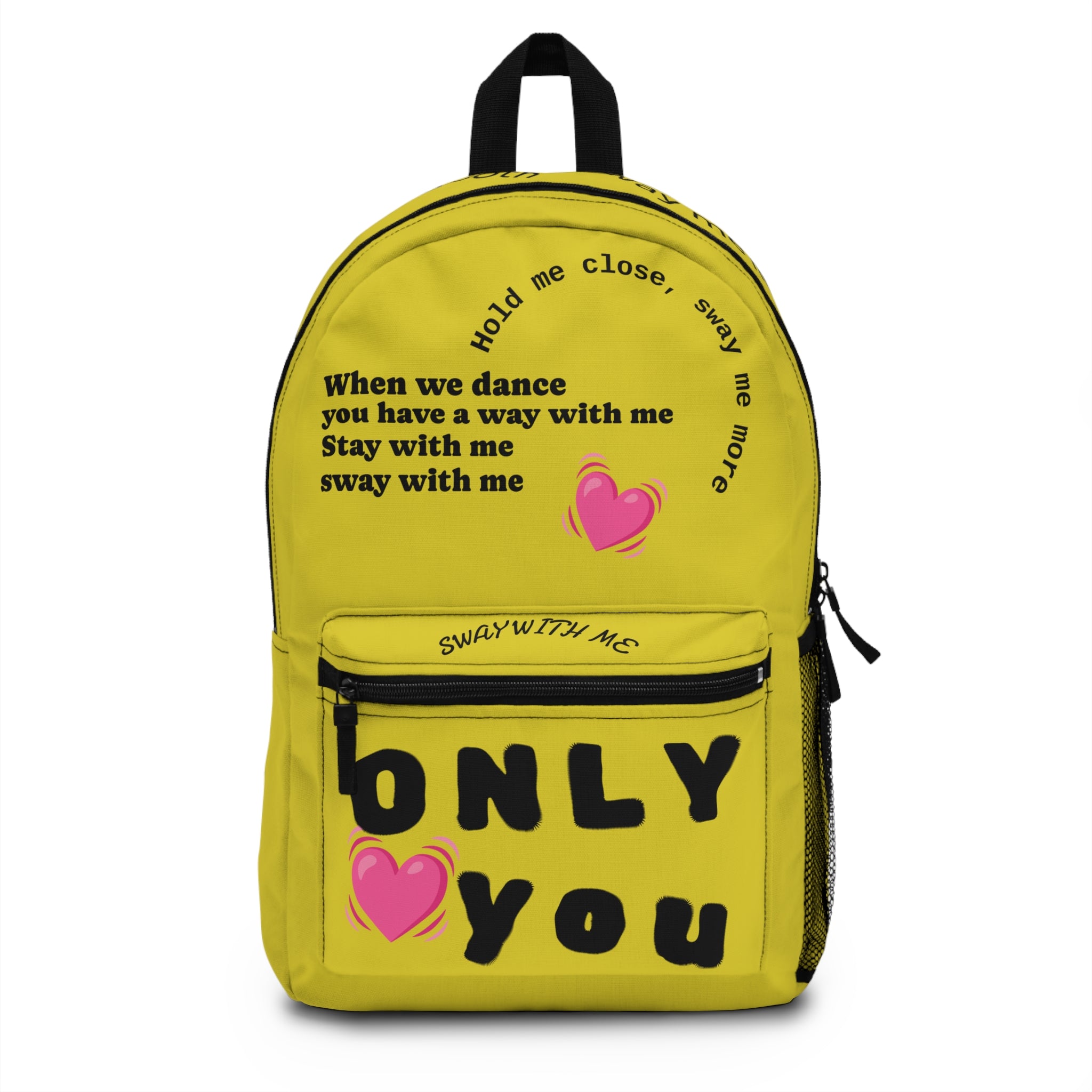 Only You Heart Backpack — Yellow Romantic Lyrics School Bag