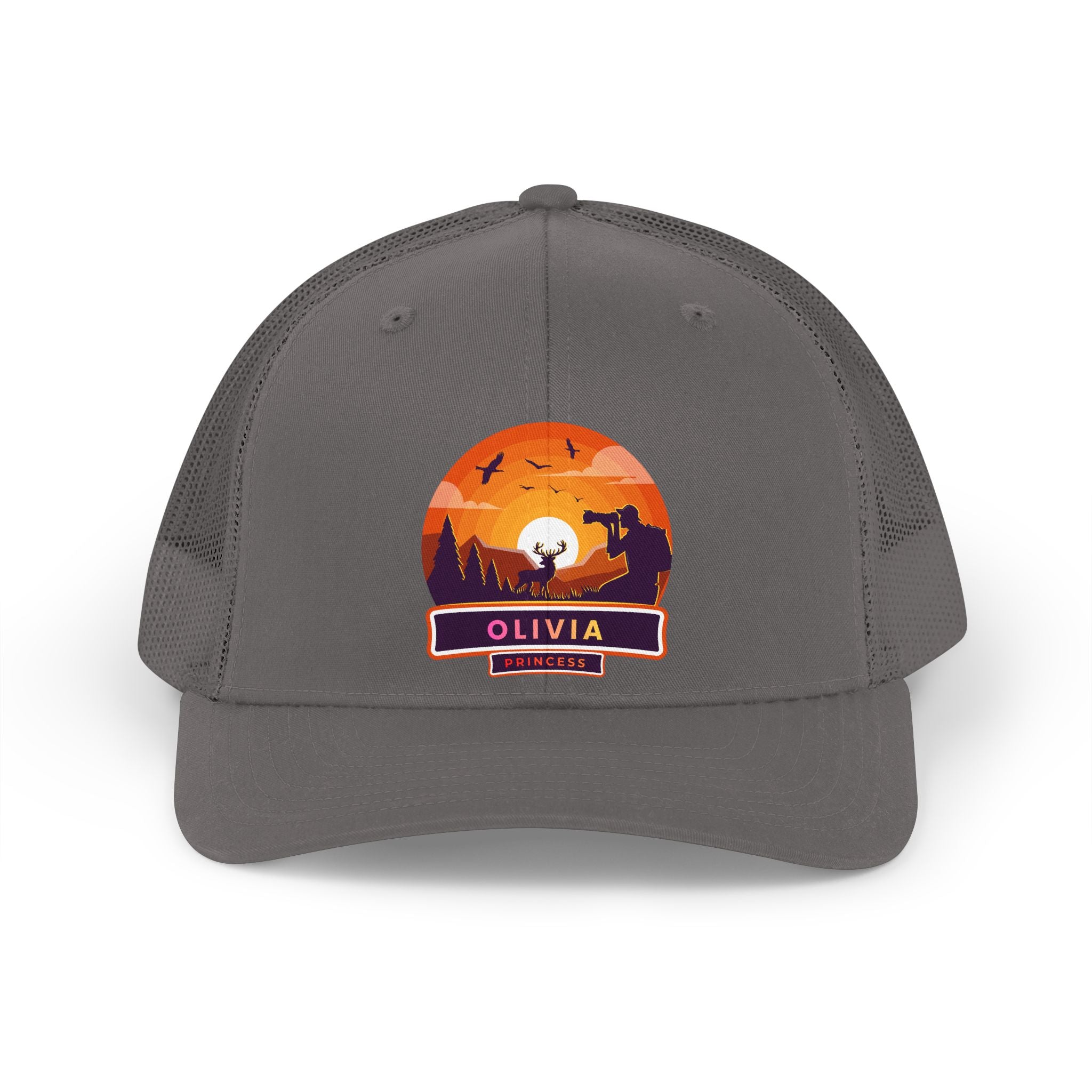 Sunset Wolf Badge Trucker Hat | Personalized Name Patch