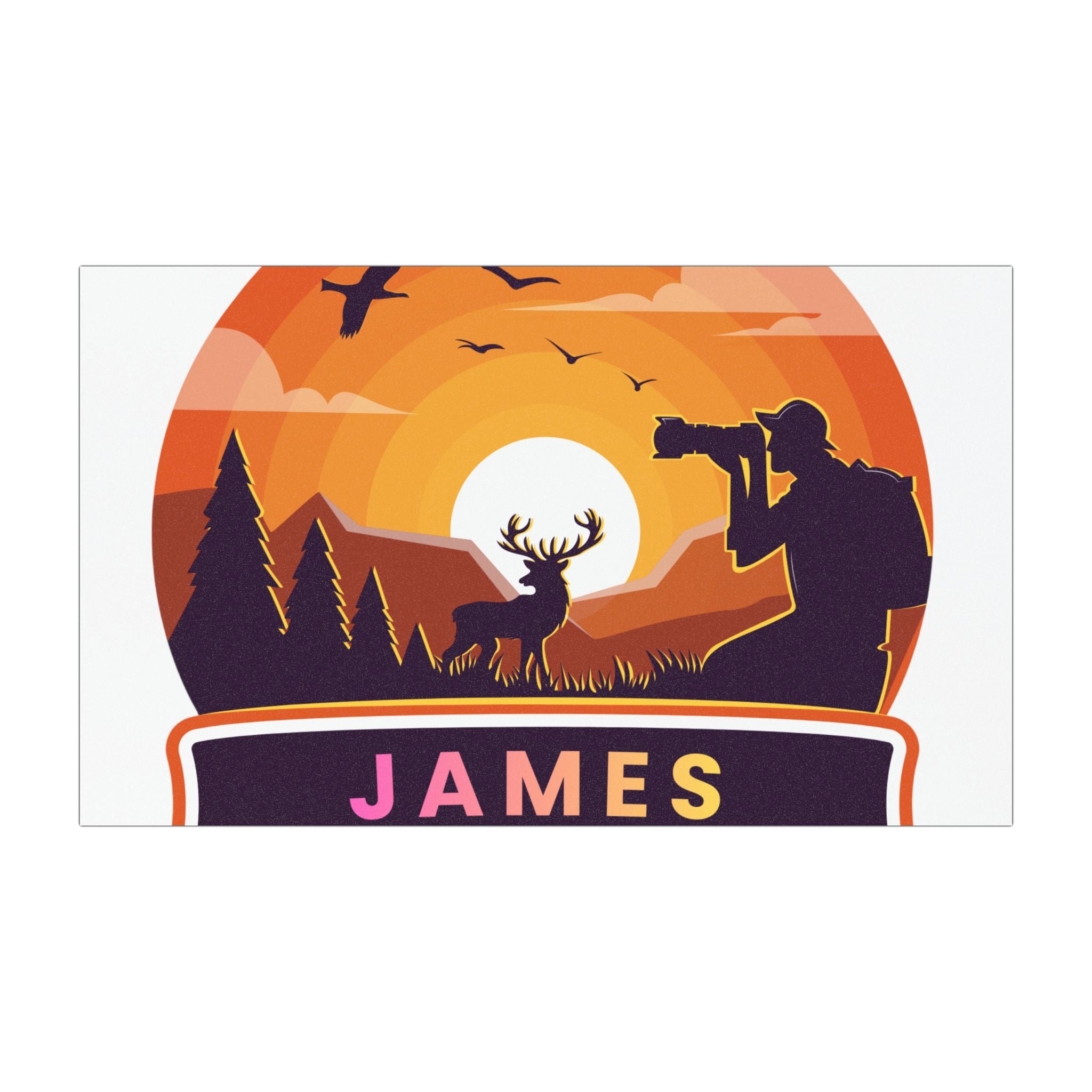 Personalized Hunting Car Magnet — Sunrise Deer & Photographer Badge (Custom Name)