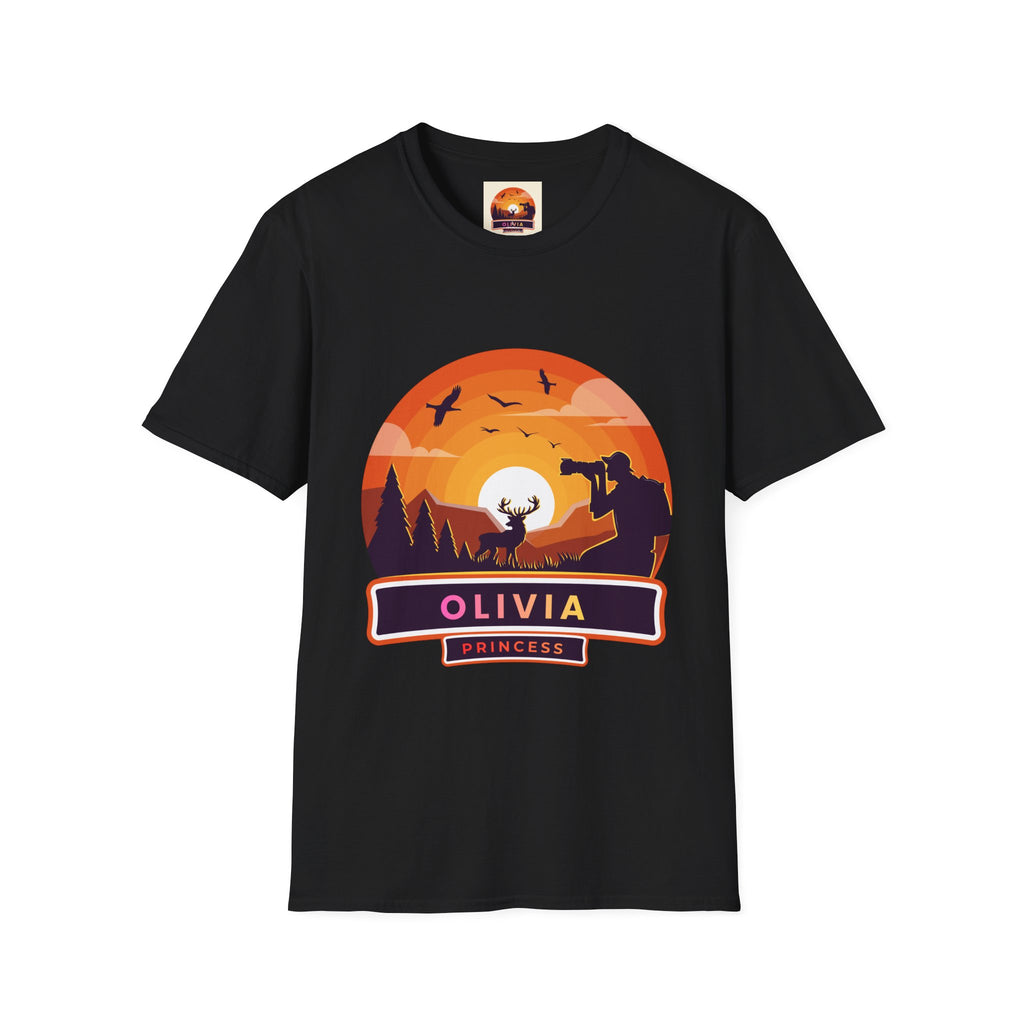 Sunset Deer Silhouette T-Shirt | Personalized Olivia Name