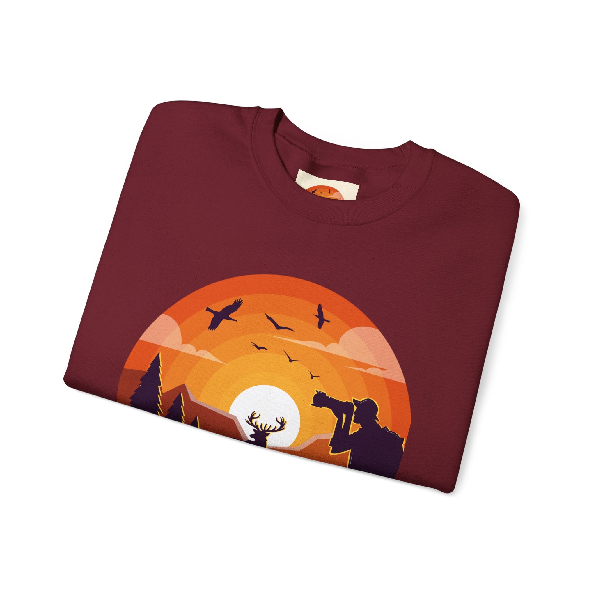 Sunset Wildlife Photographer Crewneck Sweatshirt | Moose Silhouette Nature Scene