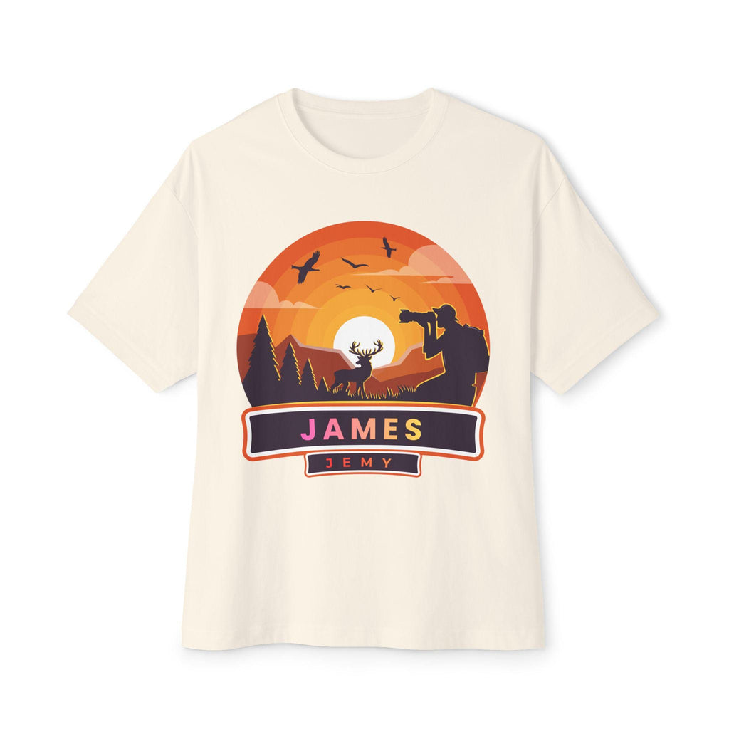 Sunset Deer Silhouette Tee | Personalized JAMES Name Badge