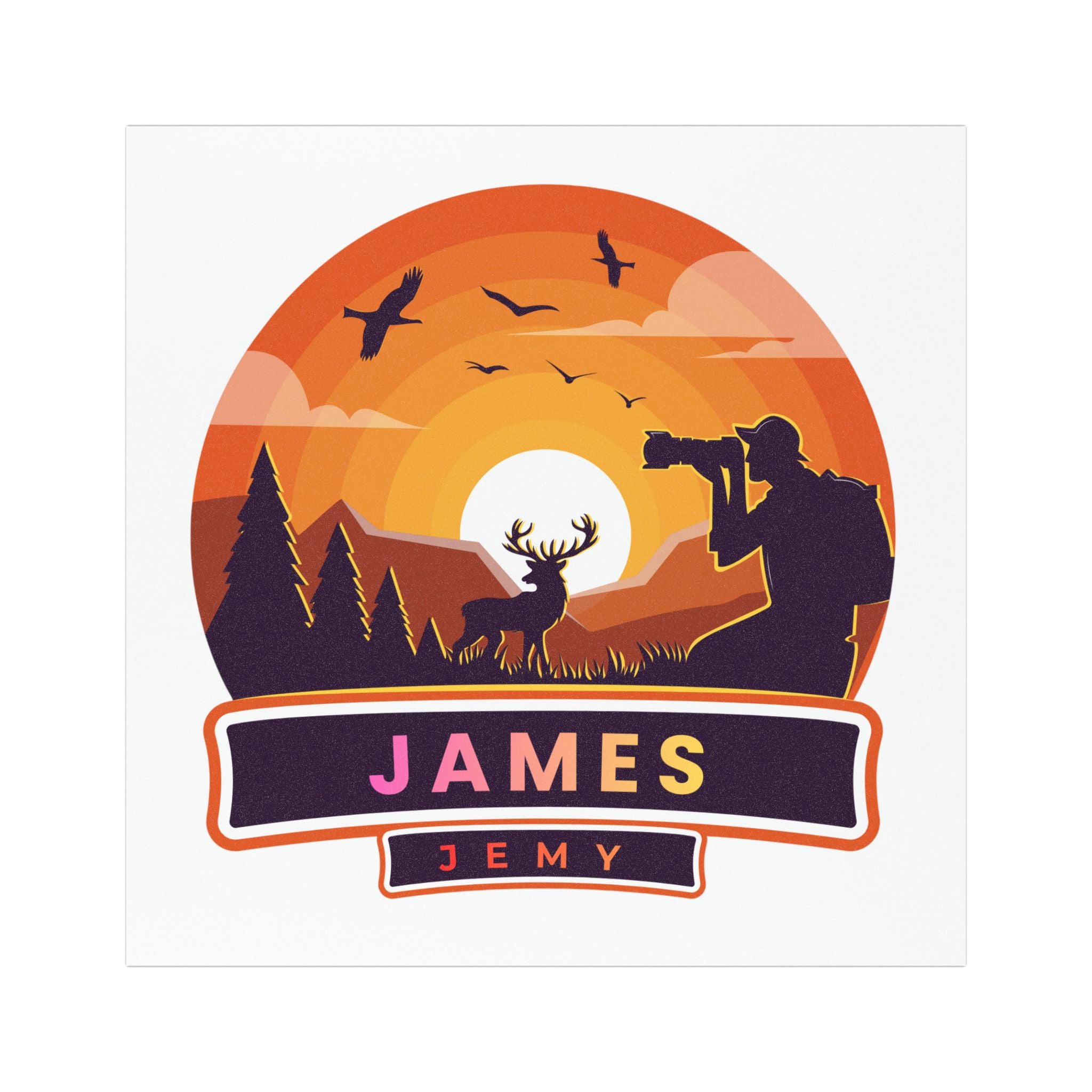 Personalized Hunting Car Magnet — Sunrise Deer & Photographer Badge (Custom Name)