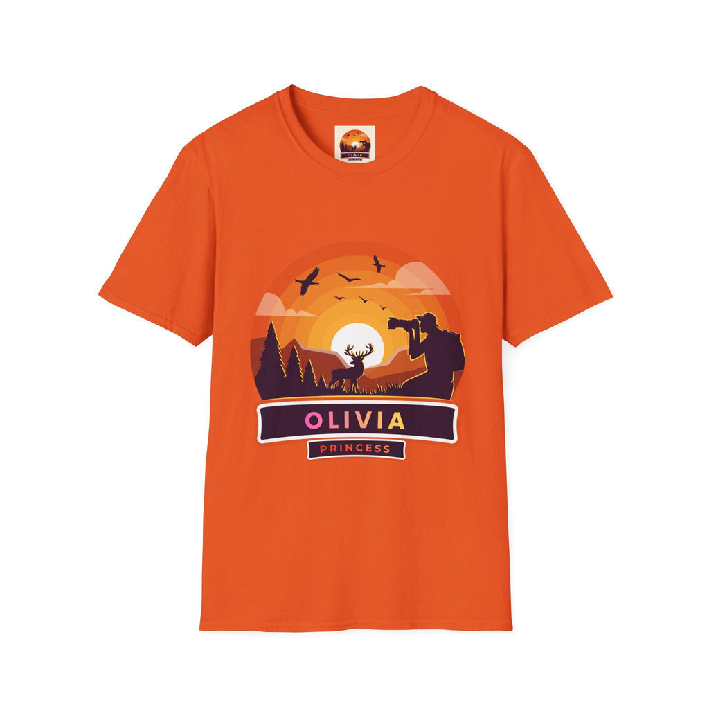 Sunset Deer Silhouette T-Shirt | Personalized Olivia Name