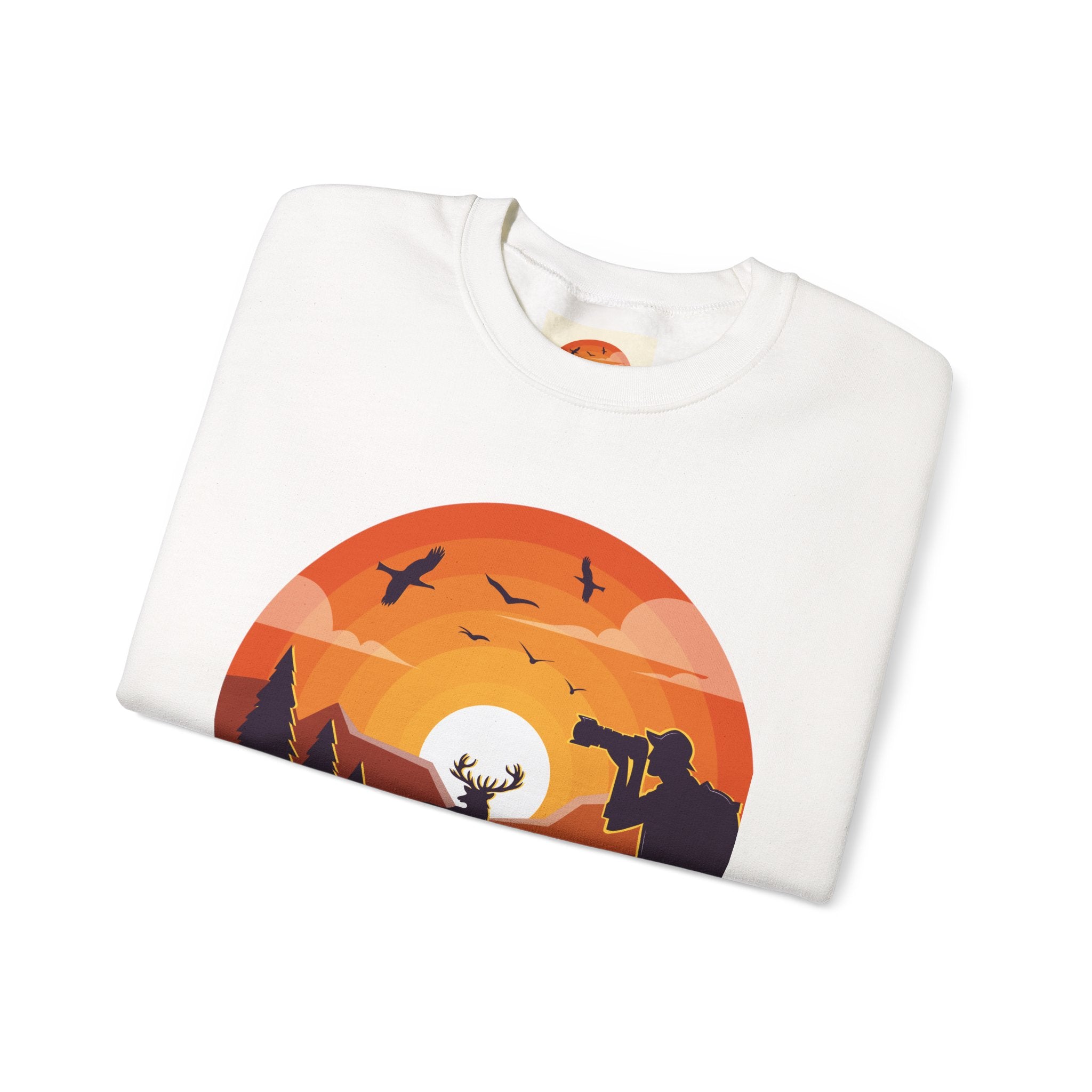 Sunset Wildlife Photographer Crewneck Sweatshirt | Moose Silhouette Nature Scene