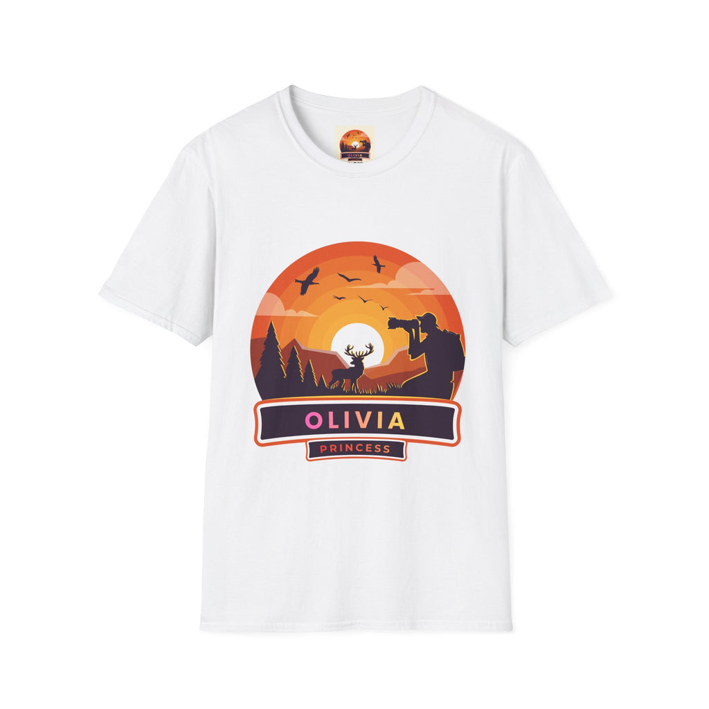Sunset Deer Silhouette T-Shirt | Personalized Olivia Name