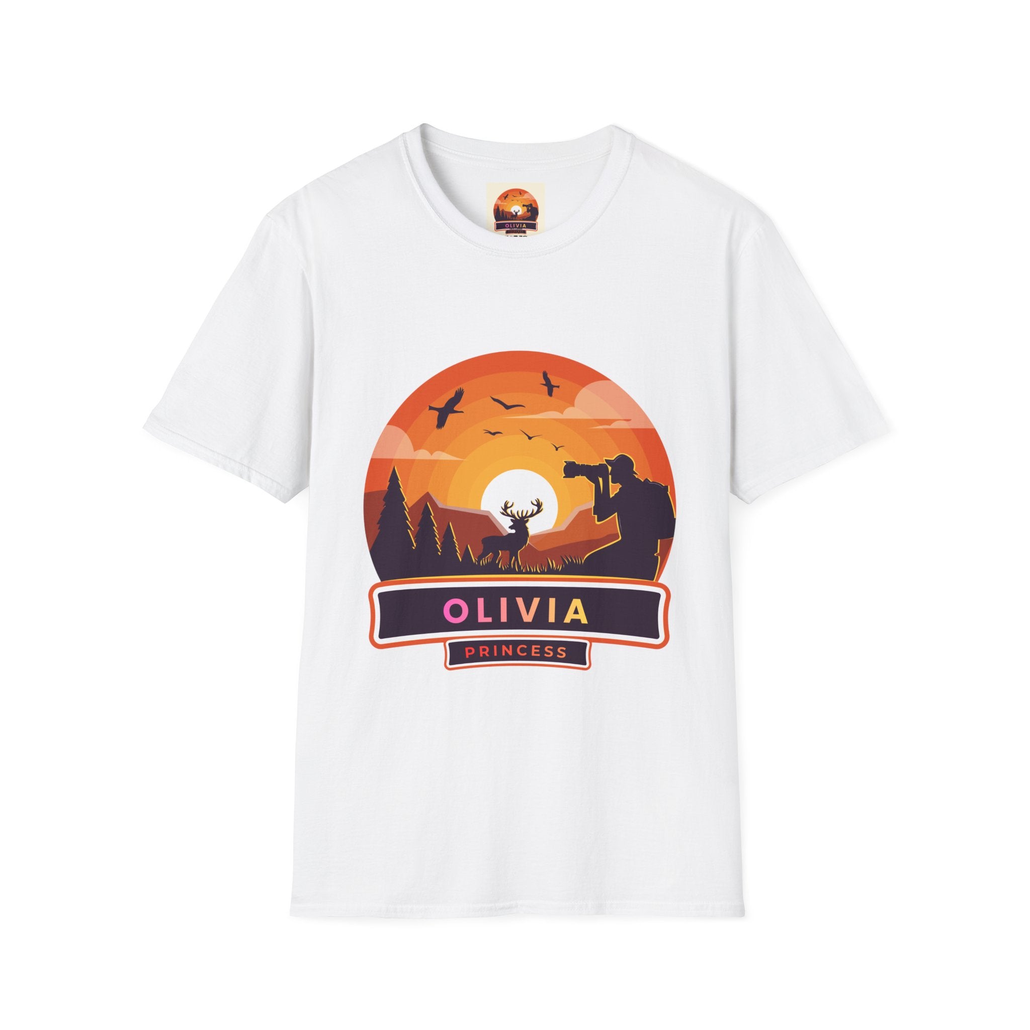 Sunset Deer Silhouette T-Shirt | Personalized Olivia Name