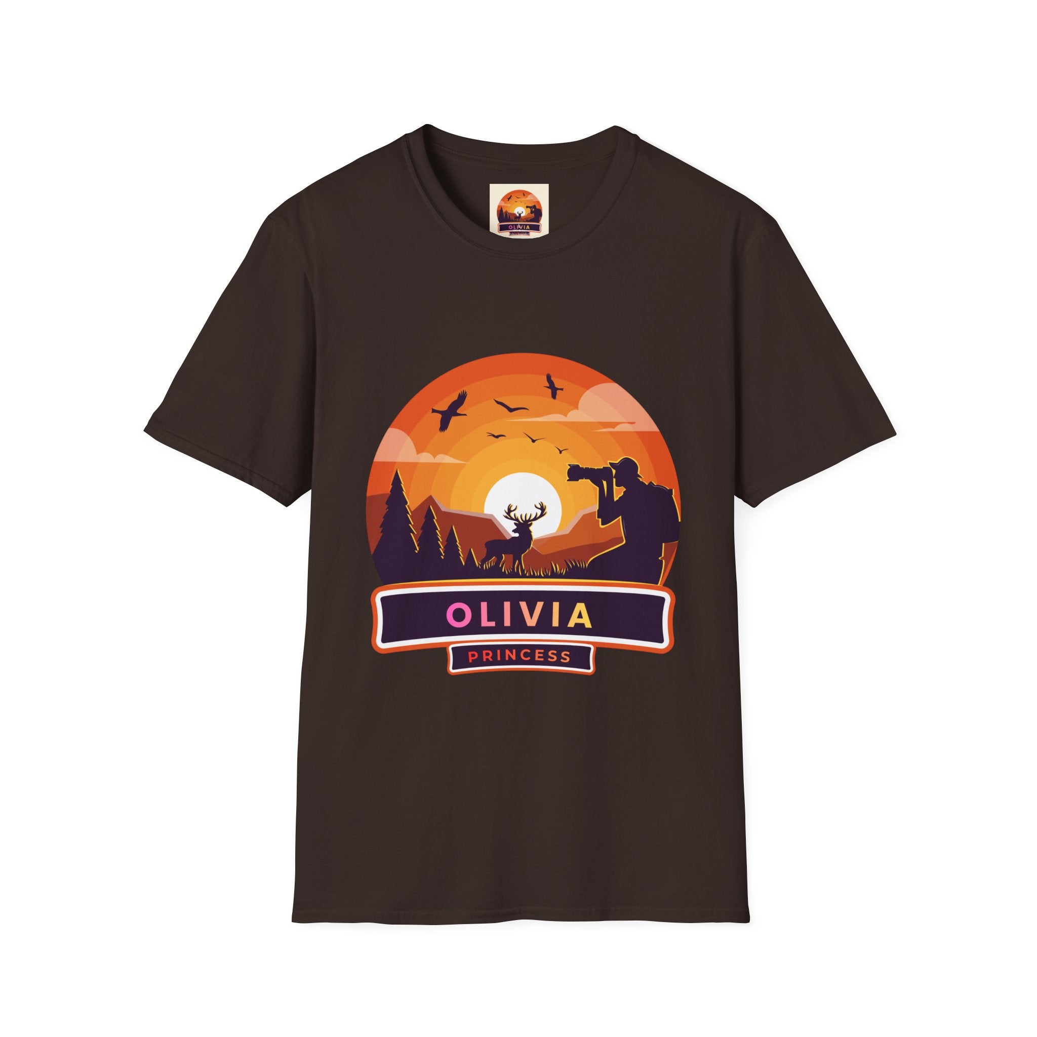 Sunset Deer Silhouette T-Shirt | Personalized Olivia Name