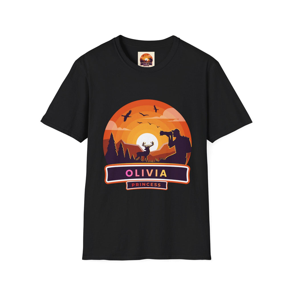 Sunset Deer Silhouette T-Shirt | Personalized Olivia Name