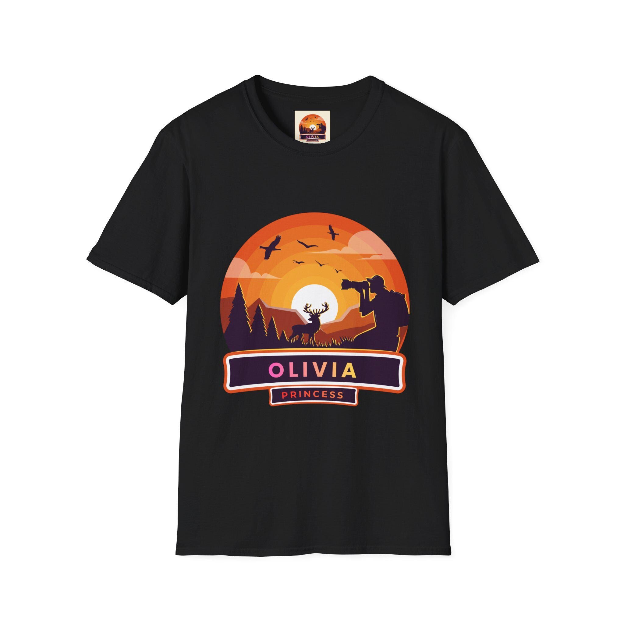 Sunset Deer Silhouette T-Shirt | Personalized Olivia Name