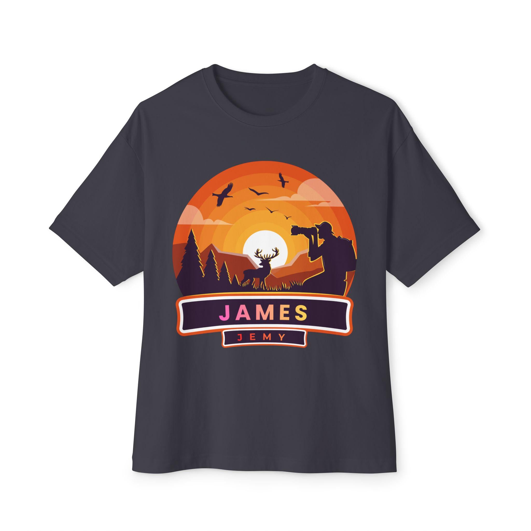 Sunset Deer Silhouette Tee | Personalized JAMES Name Badge