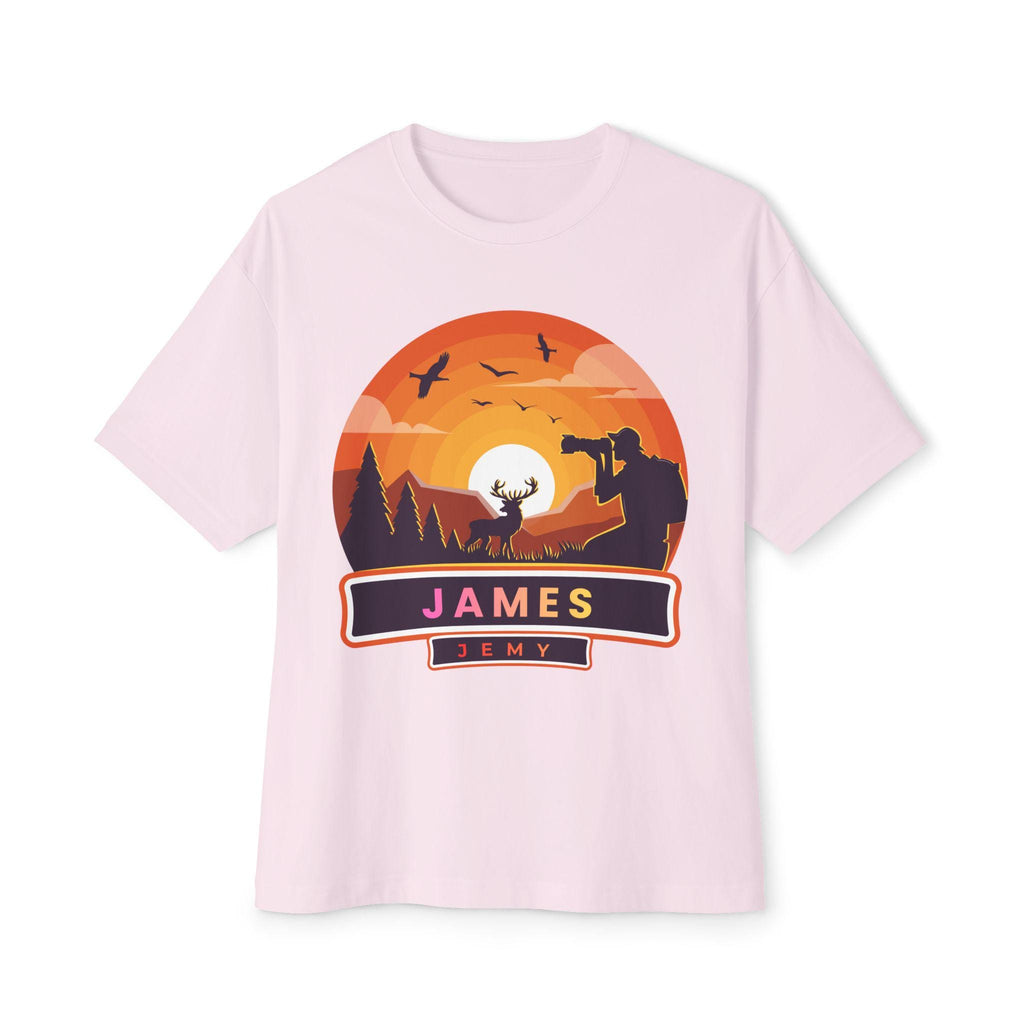 Sunset Deer Silhouette Tee | Personalized JAMES Name Badge