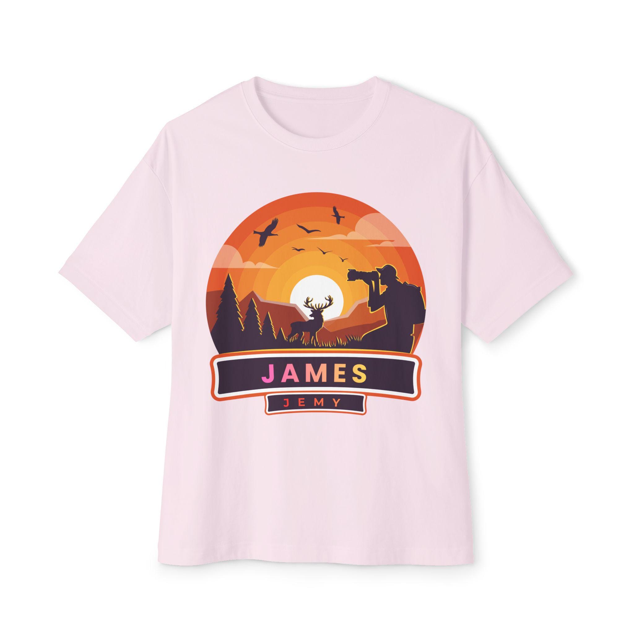 Sunset Deer Silhouette Tee | Personalized JAMES Name Badge