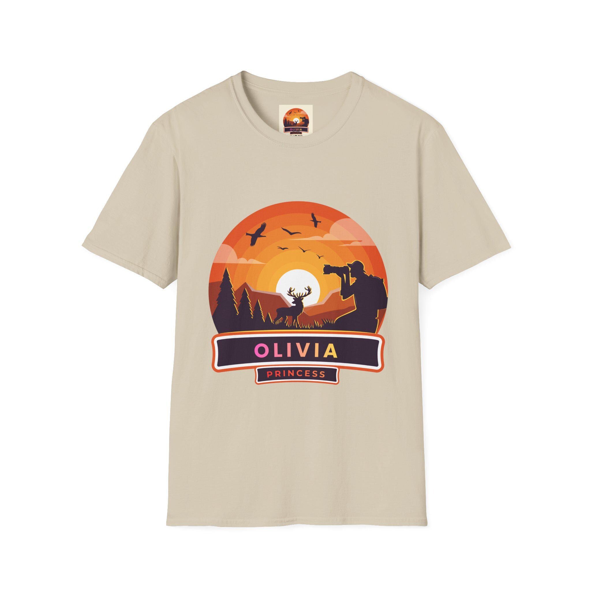 Sunset Deer Silhouette T-Shirt | Personalized Olivia Name