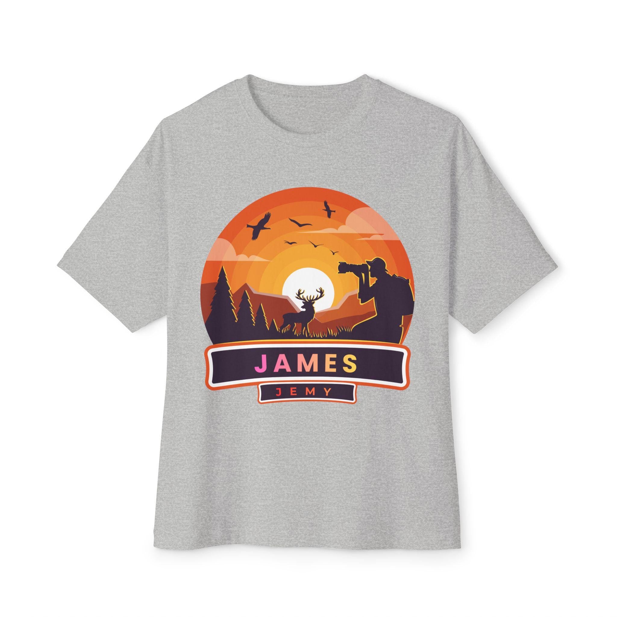 Sunset Deer Silhouette Tee | Personalized JAMES Name Badge