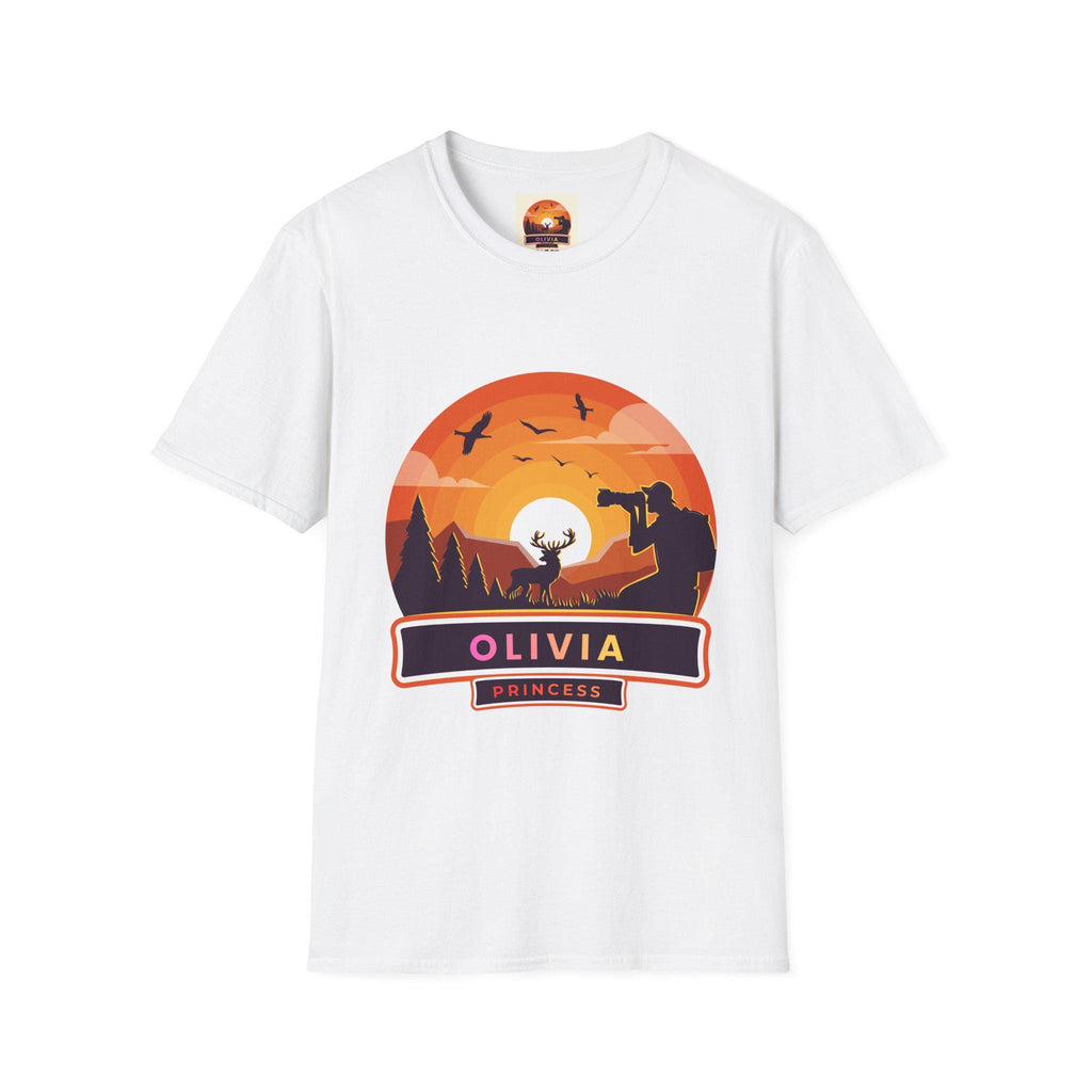 Sunset Deer Silhouette T-Shirt | Personalized Olivia Name